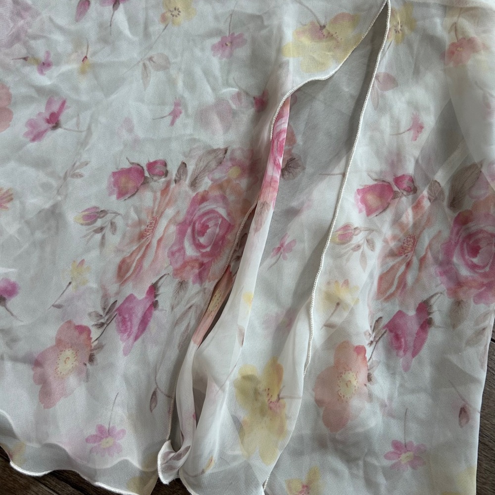 Y2K California Dynasty Floral Slip Tank Top White Pink Lace Trim Mini Size L - Picture 2 of 7